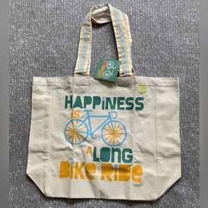 Canvas Tote Bag Happiness is a Long Bike‎ Ride Shopping Grocery Reusable Bag